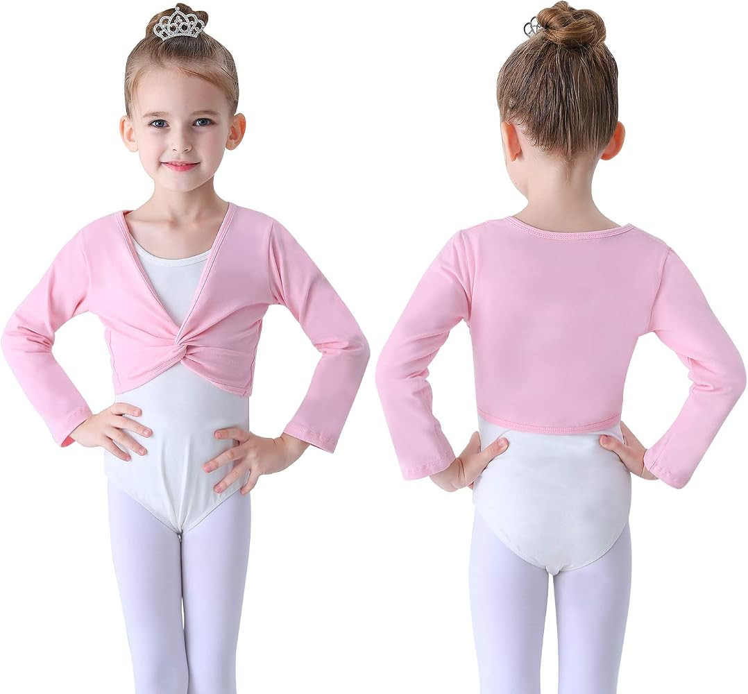 Soudittur Ballet Wrap Top Cotton Long Sleeve Dance Cardigan Shrug for Girls Black Pink White 3-13... | Amazon (US)