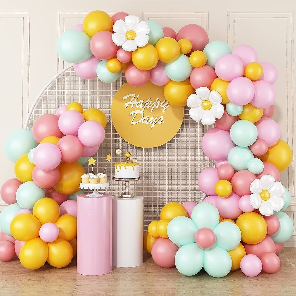 Daisy Balloon Garland Arch Kit,Retro Yellow Pink Green Hippie Boho Balloons Garland Daisy Flower ... | Amazon (US)