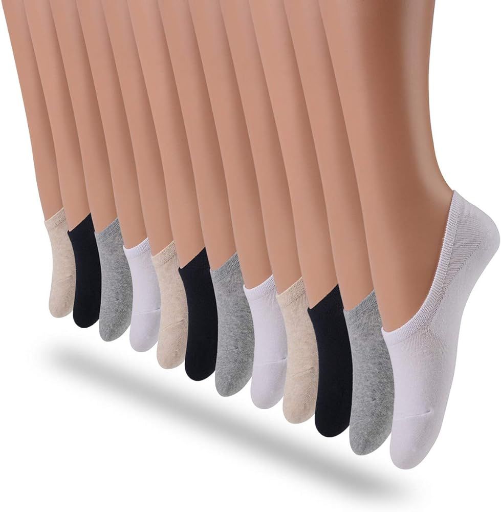 LAISOR Cotton No Show Sock Women’s invisible Non Slip Flat Boat Liner Socks (Pack of 3-12) | Amazon (US)