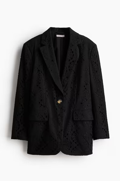 H & M - Oversized Blazer mit Broderie Anglaise - Schwarz - Damen | H&M (DE, AT, CH, NL, FI)