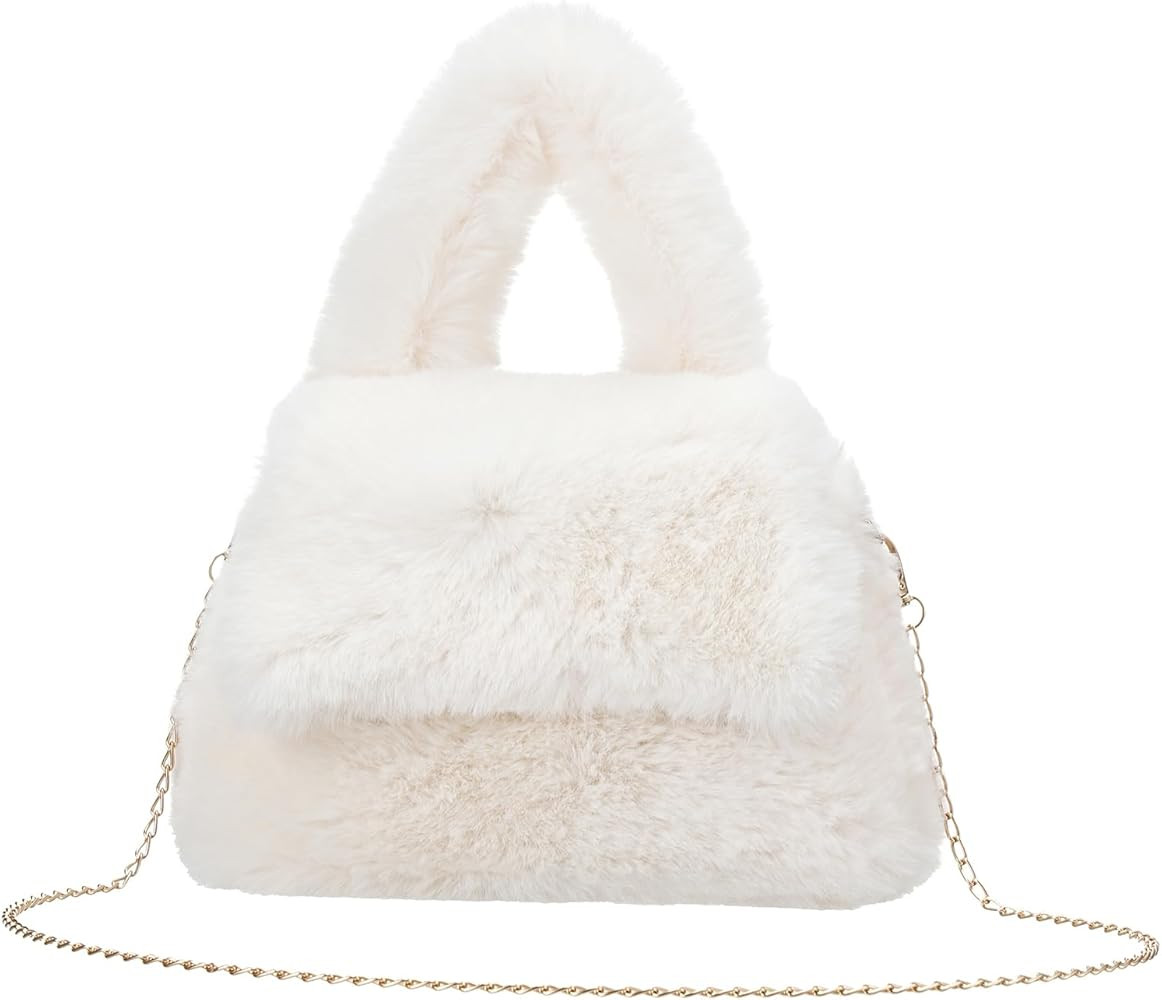 Fluffy Tote Bag for Woman Plush Shoulder Handbag Furry Faux Fur Purse for Winter | Amazon (US)