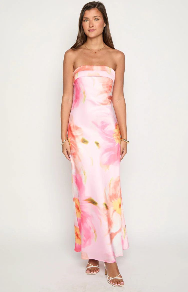 Maiah Pink Floral Print Maxi Dress | Beginning Boutique (US)