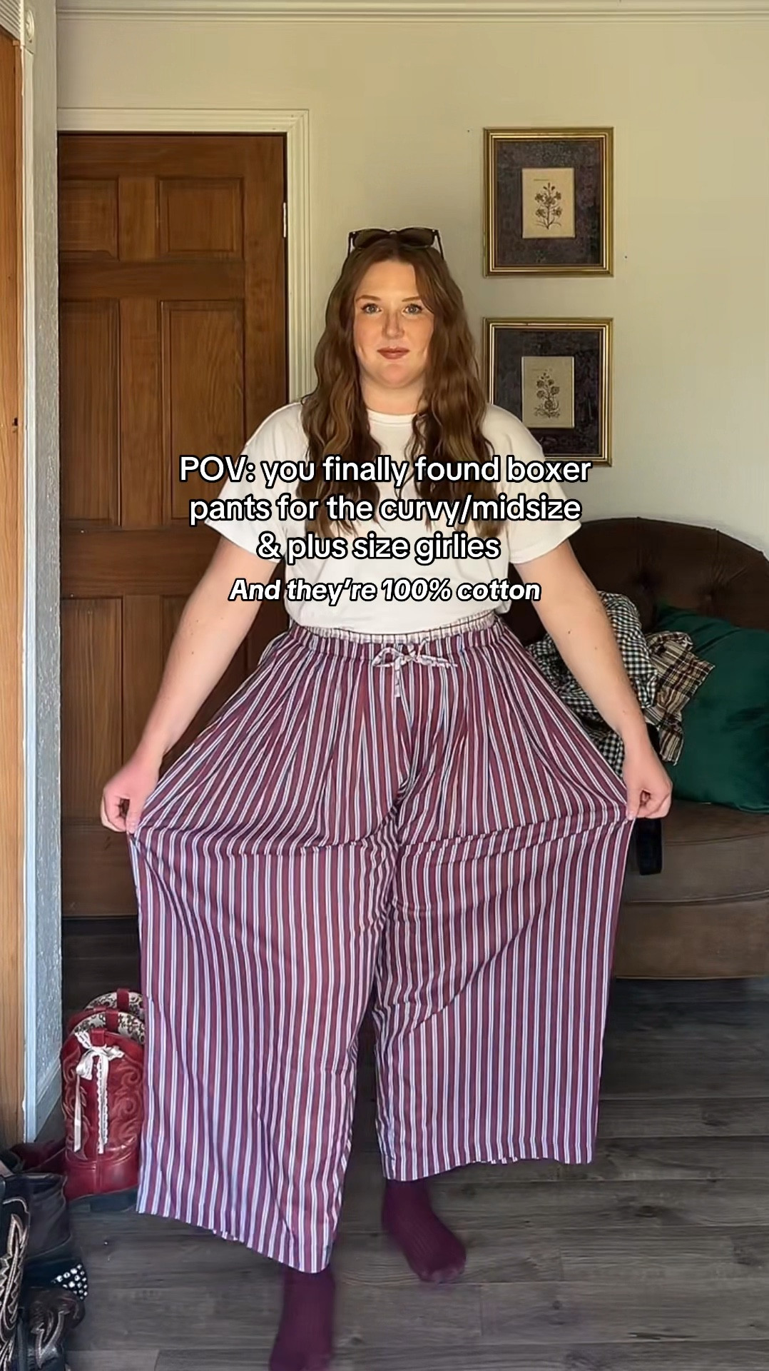 STRIPED BOXER PANTS for CURVY/midsize and plus size girlies!! Im in a large!  

#LTKFindsUnder100 #LTKPlusSize #LTKMidsize