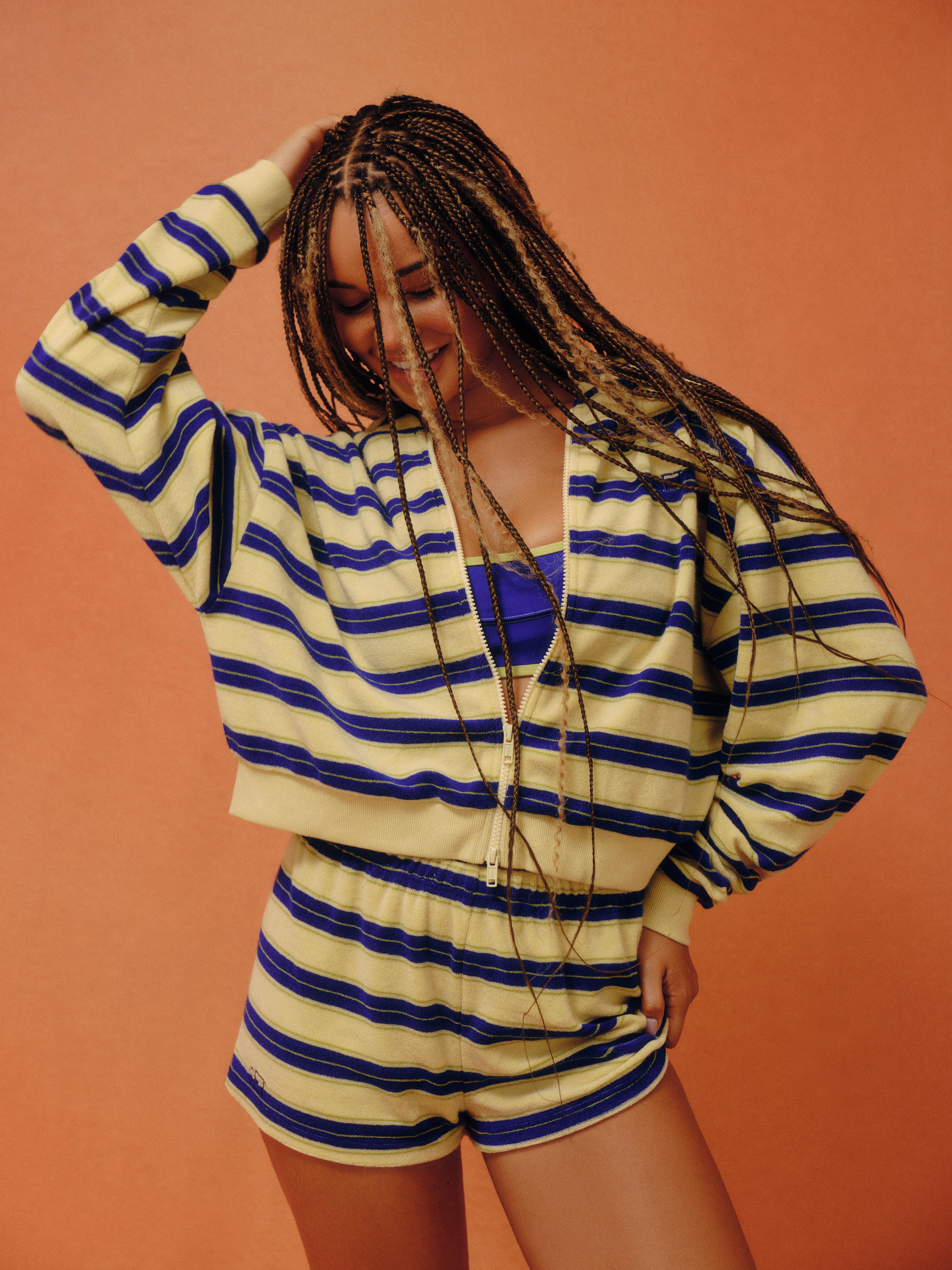 TOWEL TERRY TERRY STRIPE FUNNEL ZIP HOODIE - TOUCAN | SET Active