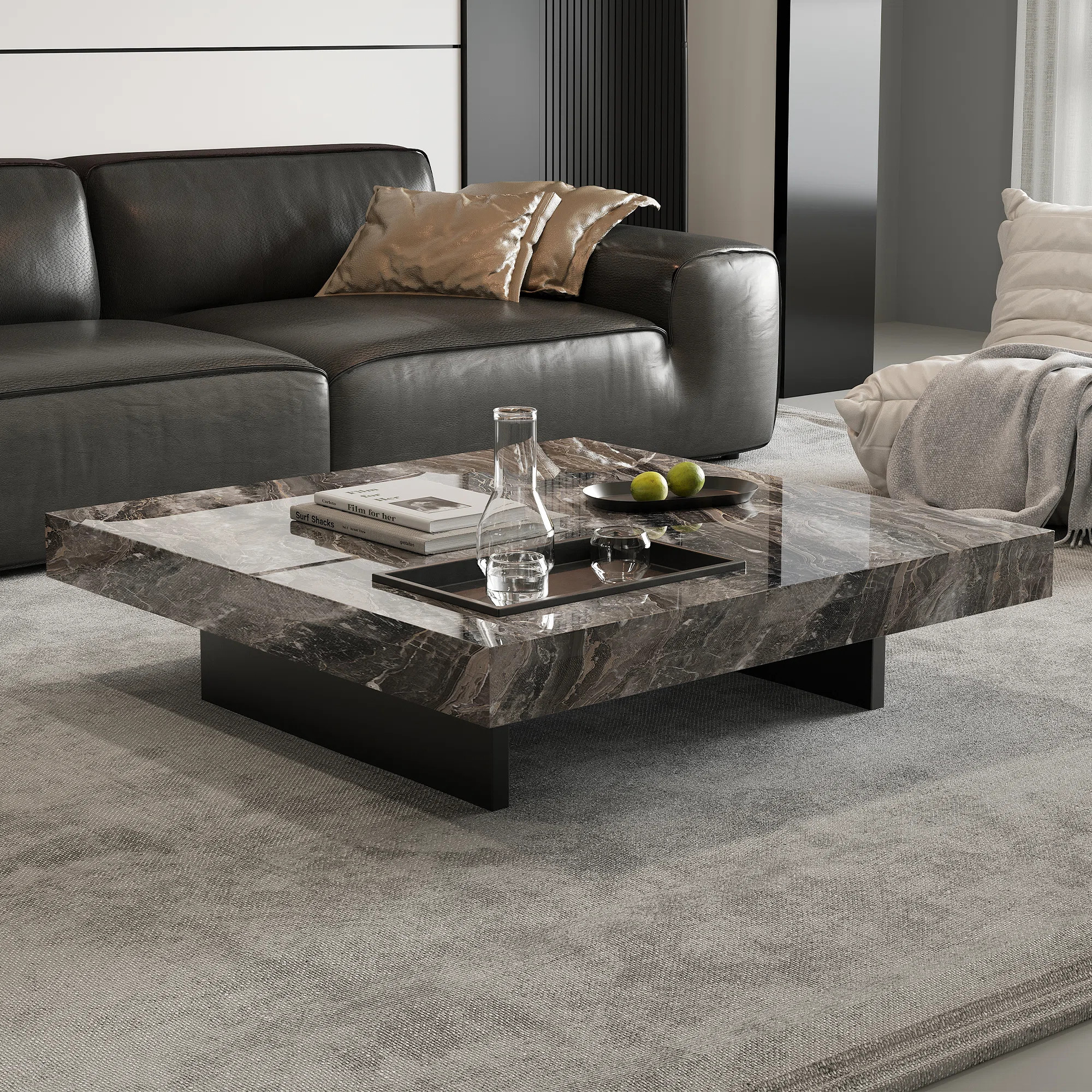 42“ Square Coffee Table with Glossy Sintered Stone Table-top, Modern Coffee table with Stainles... | Wayfair North America