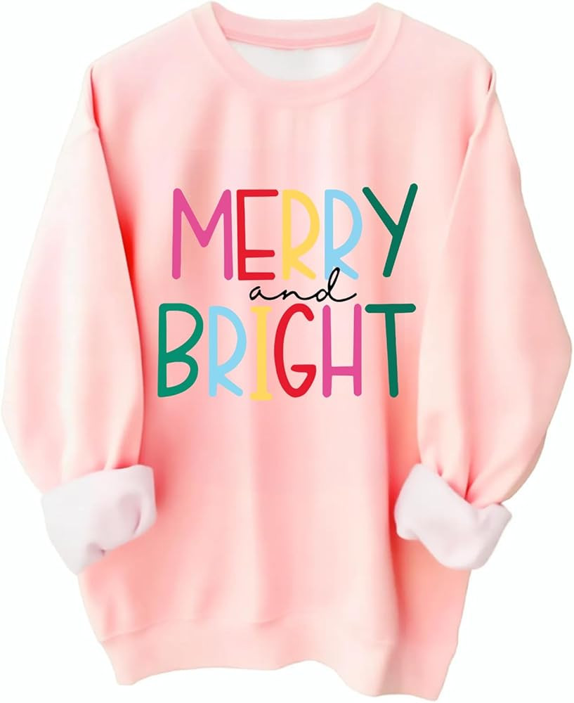 Heloto Pink Christmas Sweatshirts for Women Novelty Funny Santa Xmas Graphic Pullover Tops Oversi... | Amazon (US)