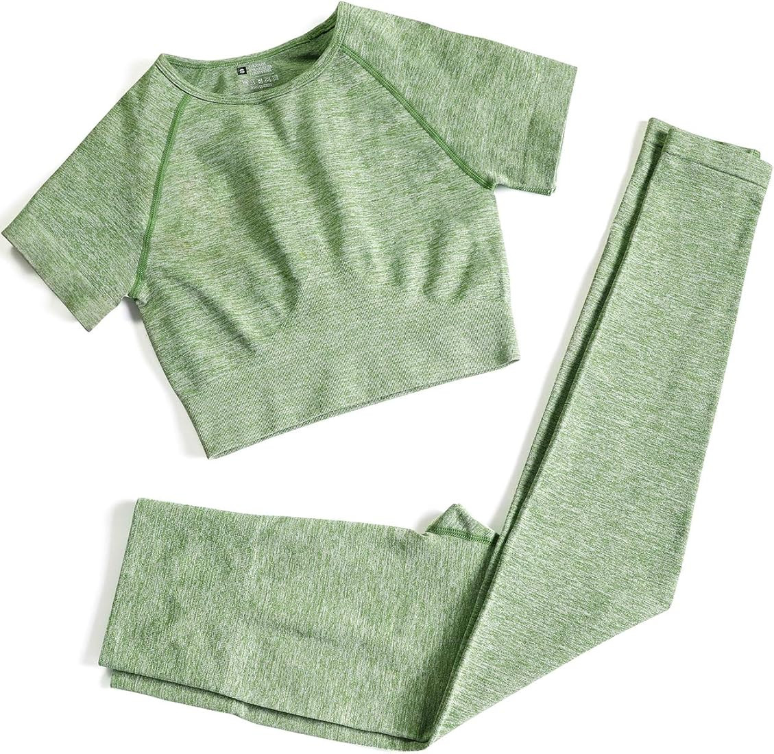 Women’s Two Piece Outfits Yoga Pants Set Seamless High Waist Leggings and Quick-Dry Yoga Crop T... | Amazon (US)