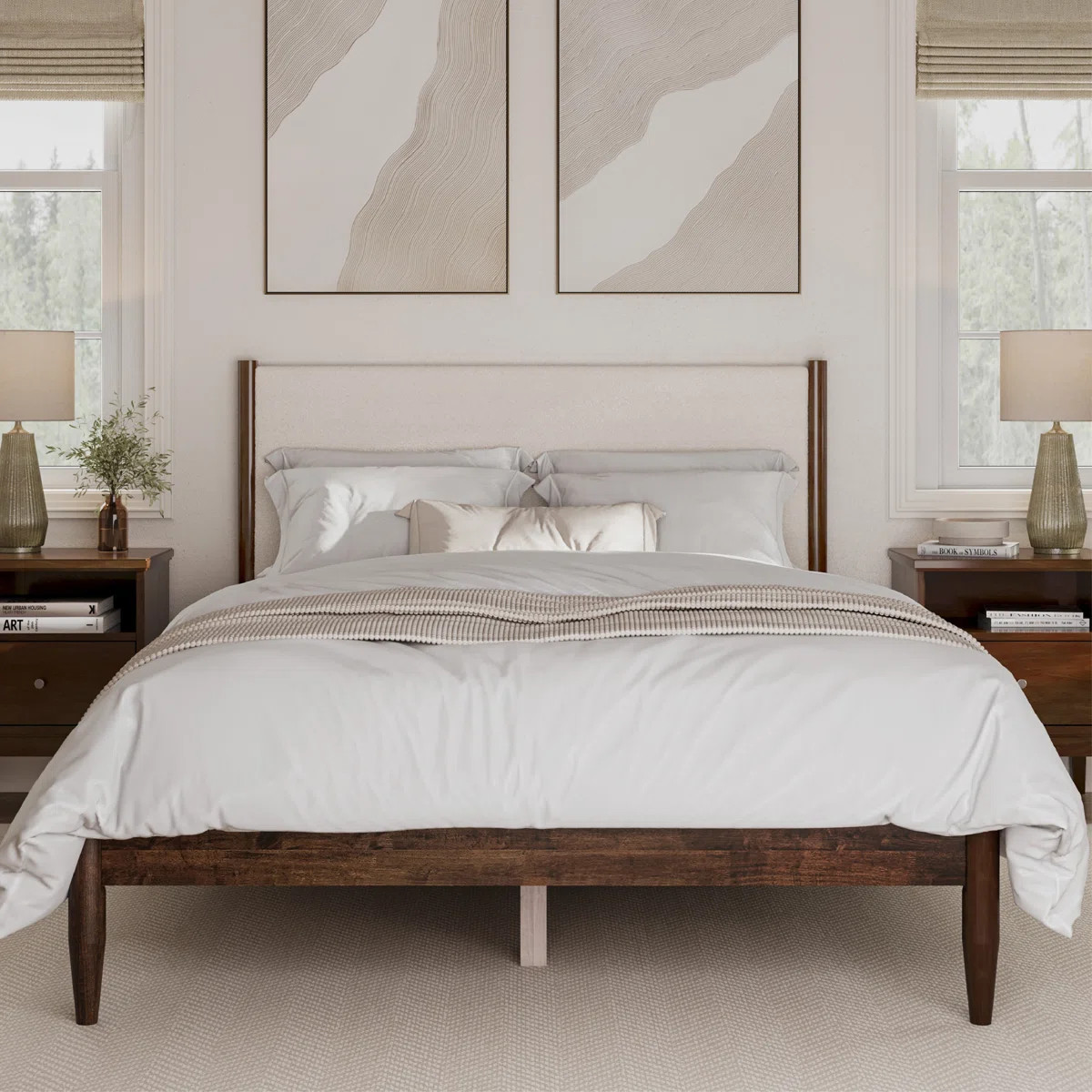 Besan Solid Wood Boucle Upholstered Headboard Bed Frame | Wayfair North America