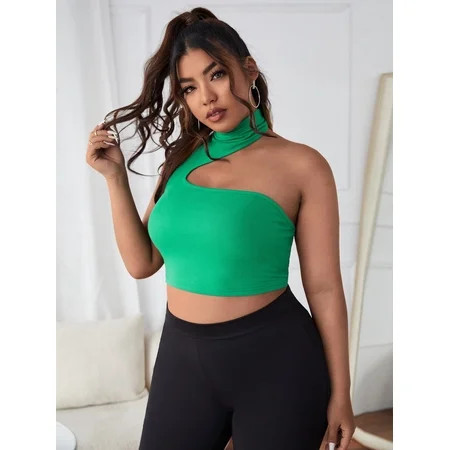 Casual Women s Plus Rib knit Asymmetrical Crop Top 2022 Green 3XL(18) S044X | Walmart (US)