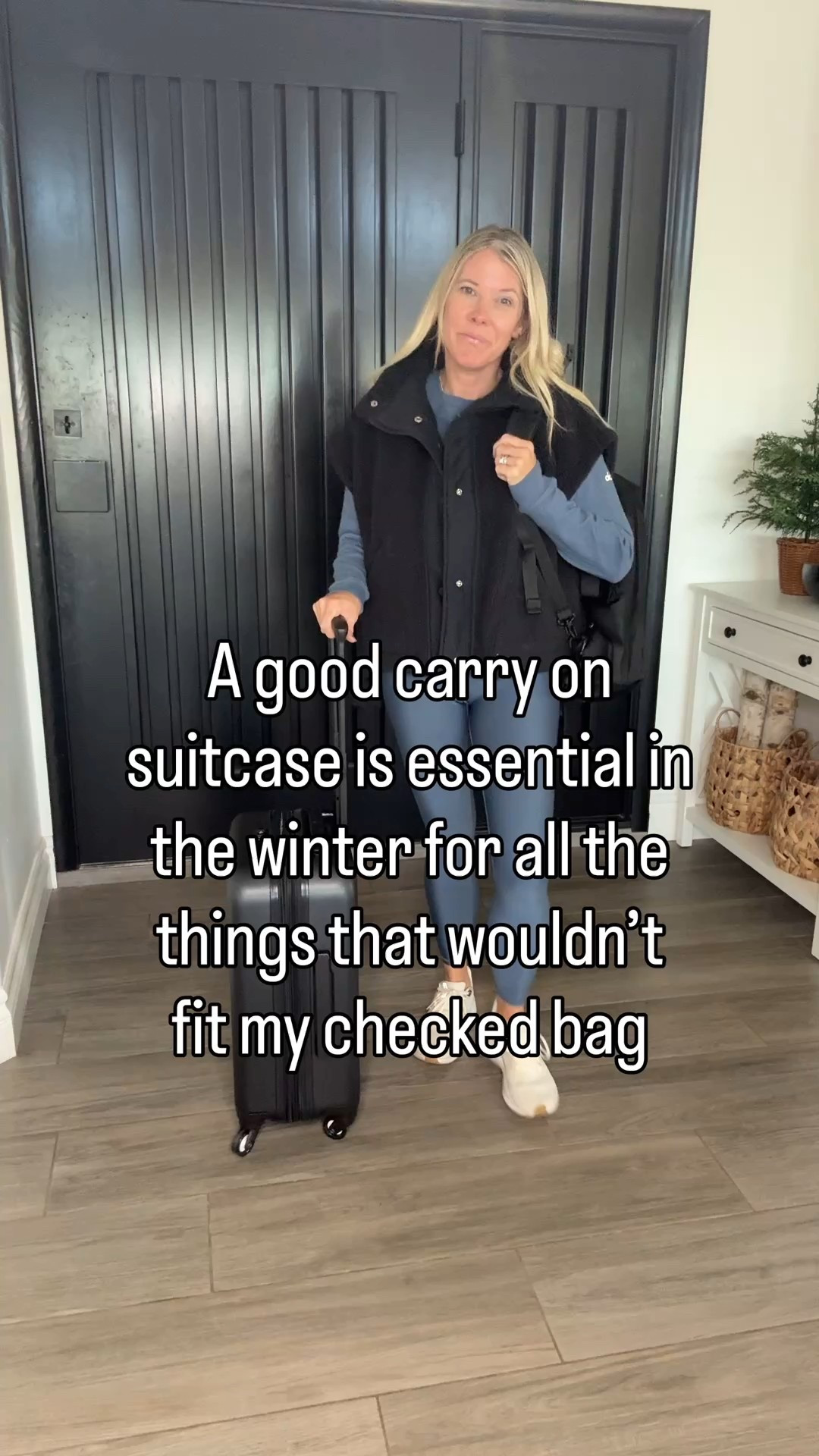 Sweaters and coats are big!! Size XS vest and alo stop. Small leggings. Sneakers tts. This is the 22” carry on suitcase 

#LTKmomlife #LTKTravel #LTKHoliday