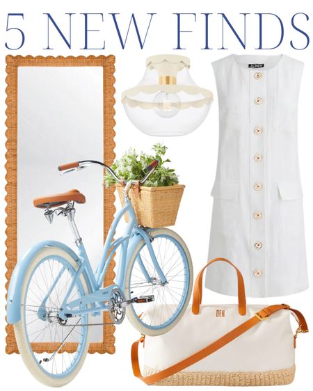 Floor mirror rattan mirror woven mirror scalloped mirror light blue bike bicycle white button down dress brass and cream scalloped semi flush mount ceiling light canvas and raffia overnighter overnight bag weekender bag travel bag grandmillennial home classic home coastal home traditional home home decor OOTD summer style summer dress white dress 

#LTKSeasonal #LTKstyletip #LTKhome