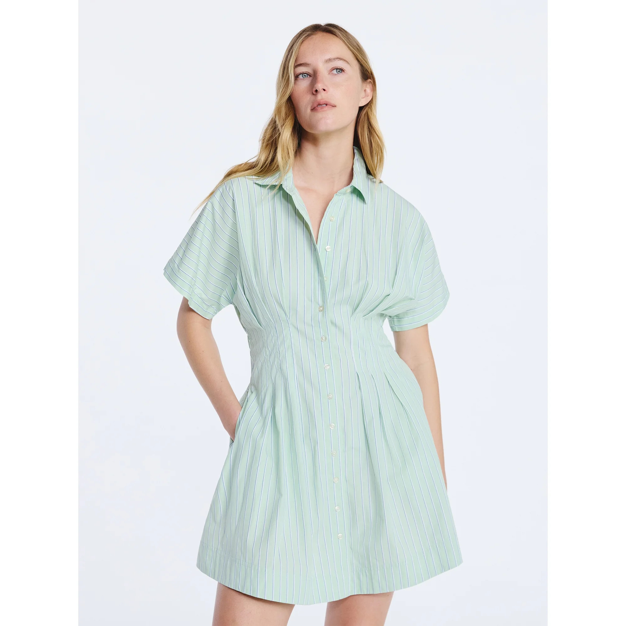 Free Assembly Women's Cotton Corset Mini Shirtdress with Short Sleeves, Sizes XS-XXL | Walmart (US)