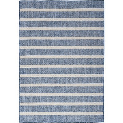 Nourison Positano Modern Stripes Flatweave Indoor Outdoor Low Pile Area Rug Navy Ivory 6' x 9' | Target