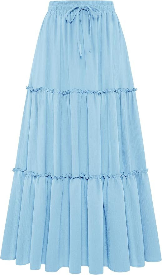 Arolina Women's Summer Maxi Skirt Trendy High Waist Pleated Ruffle Long Skirts Flowy Beach Boho S... | Amazon (US)