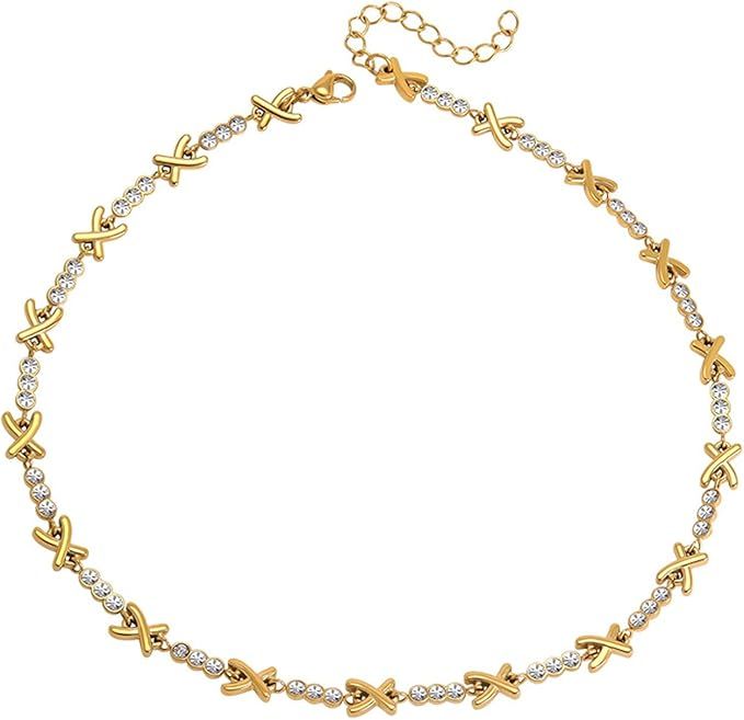 LNIEER Gemma Owen XO Necklace | 18k Gold Plated Choker Necklace for Women | XO Gold Collar Neckla... | Amazon (US)