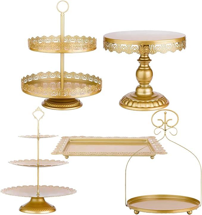 Gold 5Pcs Cake Stands Set Metal Round Cupcake Holder Cookies Dessert Display Plate Serving Tower ... | Amazon (US)