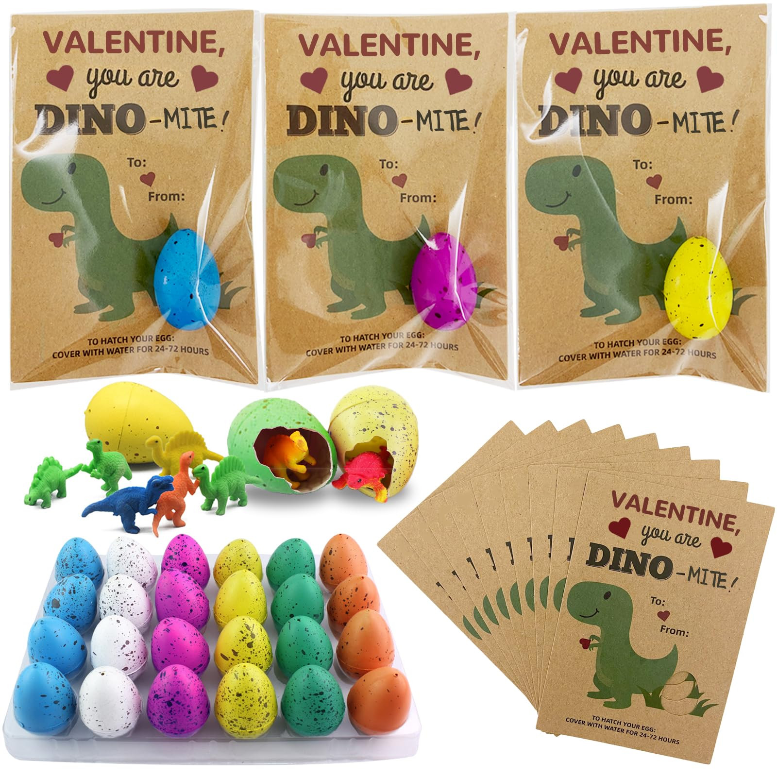 Valentines Day Gifts for Kids - 24 Pack Dinosaur Egg Hatching Card Bulk - Funny Dino Valentine Ex... | Amazon (US)