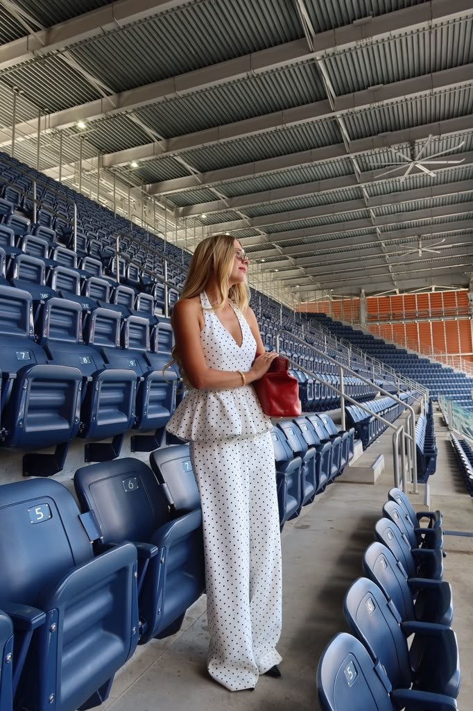 Playful Polka Dots & Pop of Red Chic Stadium-Ready Style
 

 #LTKvlog #LTKU #LTKSaleAlert