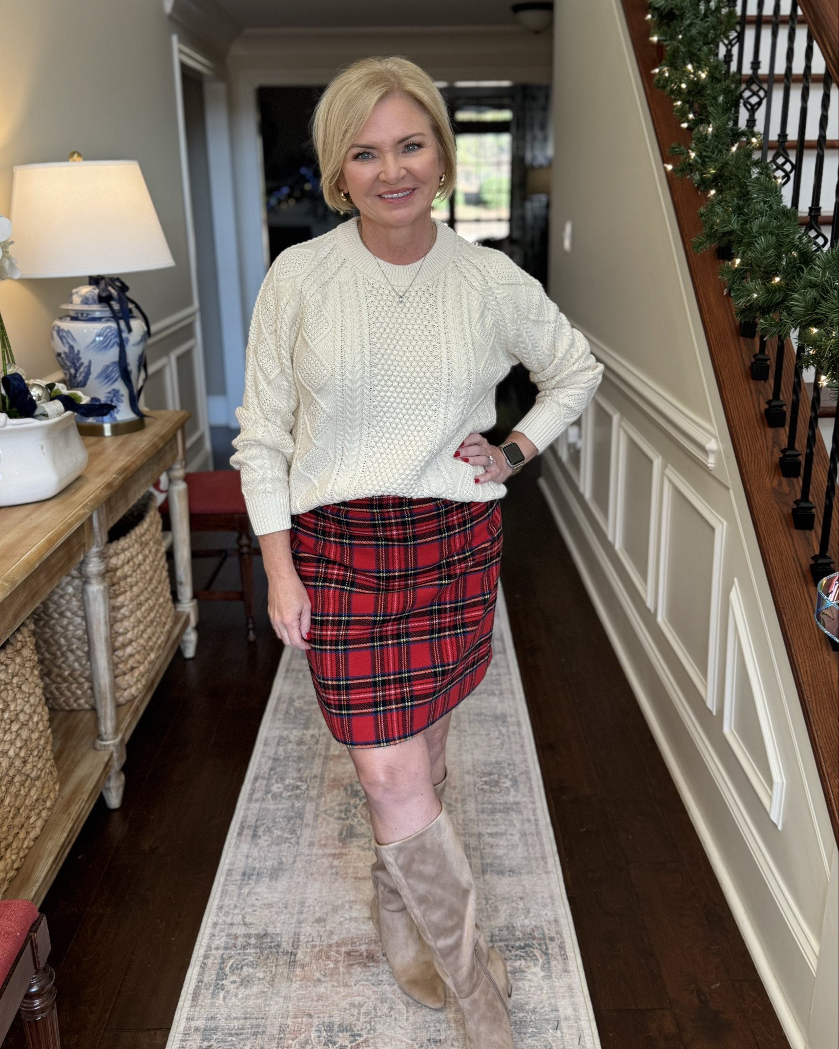 Mad for plaid! I just love plaid at the holidays. It's classic and always feels "right".  I've had this J.Crew Factory skirt for years and pull it out every December! Here I've paired it with a traditional cable knit sweater from J.Crew & boots. Wearing small sweater & 6 skirt. 

Christmas outfit
Holiday outfit
Plaid
Christmas sweater
Boots
Petite fashion
Over 50

#fashionover50
#stylewithserena
#jcrewstyle
#petitefashion
#holidayoutfut
#christmasoutfit 

#LTKHoliday #LTKOver40 #LTKStyleTip