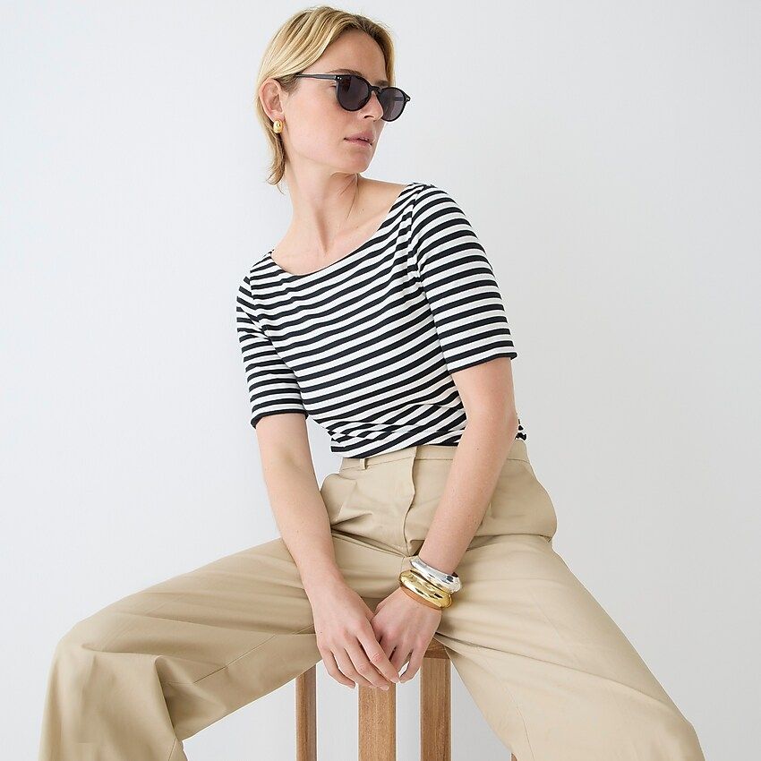 FormKnit boatneck elbow-sleeve T-shirt in stripe | J.Crew US