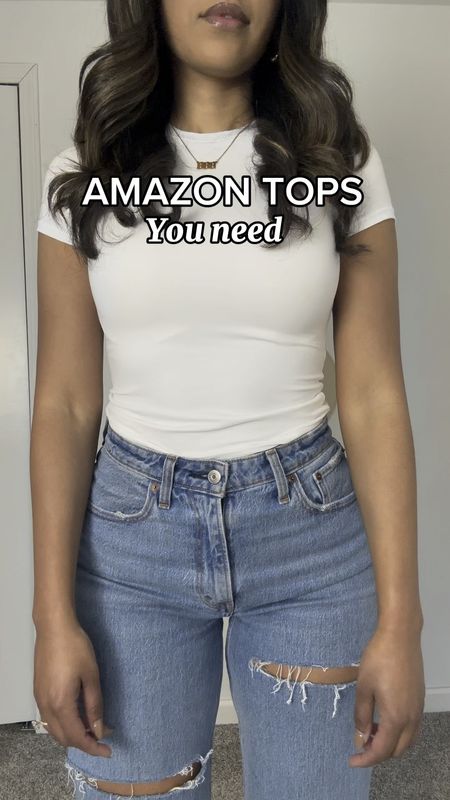 The best amazon tops!!! Skims inspired- affordable fashion/ Abercrombie jeans- Abercrombie style- casual style tops white size small -black size medium - jeans curve love 28 long 