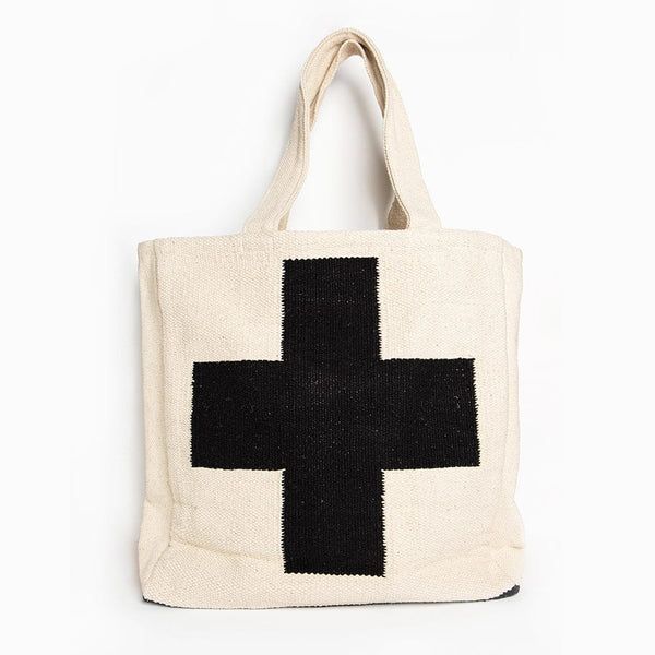 Black And White Cross Dhurrie Tote Bag | INK+ALLOY