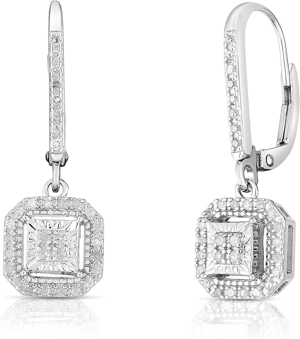 Natalia Drake Square Drop Dangle Leverback Bridal 1/5 Cttw Diamond Earrings for Women in Rhodium Pla | Amazon (US)