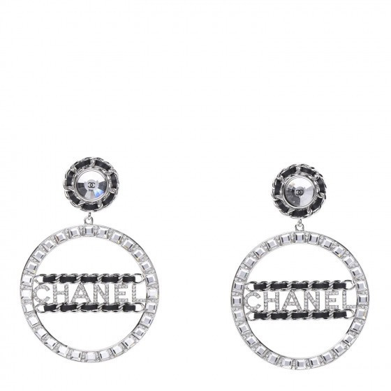 Crystal Lambskin Drop CC Earrings Silver Black | Fashionphile