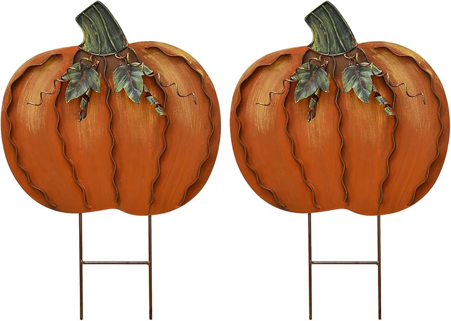 Veclotch 2SET Pumpkin Garden Stake Metal Yard Sign Fall Decor, Decorative Decor Outdoor Stakes fo... | Amazon (US)