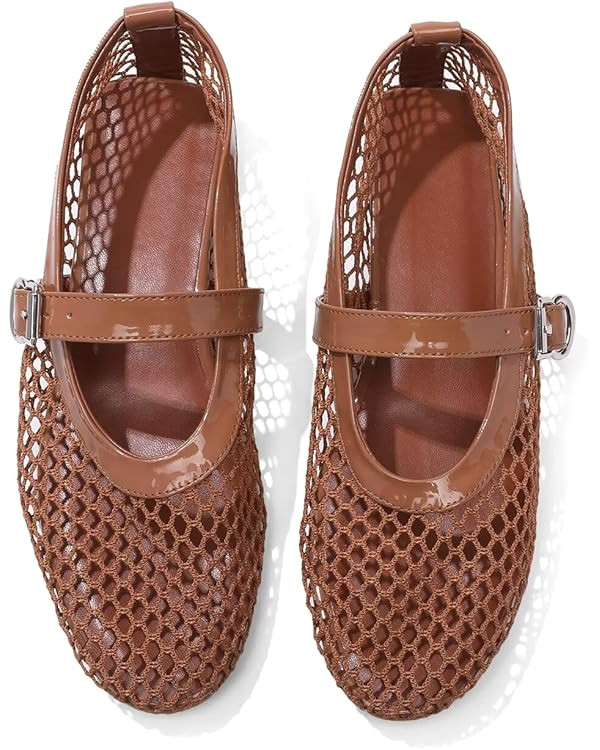 Mesh Flats for Women Ballerina Comfortable Mule Casual Round Toe Buckle Strap Ballet Mary Jane Sh... | Amazon (US)