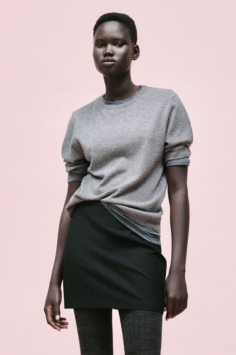 Short-sleeved cashmere top - Grey marl - Ladies | H&M GB | H&M (UK, MY, IN, SG, PH, TW, HK)