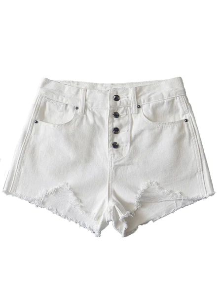'Margot' 4 Buttons High Waisted Distressed Denim Shorts (4 Colors) | Goodnight Macaroon