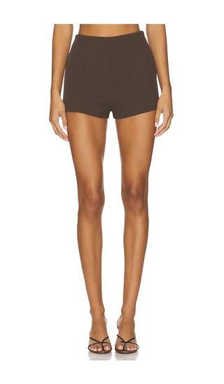 EAVES Naftali Polished Crepe Mini Shorts in Chocolate. - size S | Revolve Clothing (Global)
