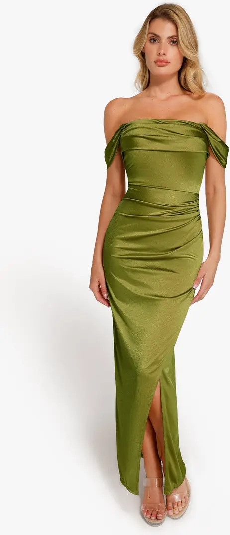 Popilush Shapewear Off Shoulder Shine Ruched Sculpting Maxi Dress | Nordstrom | Nordstrom