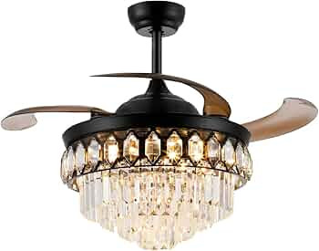 42″ Retractable Chandelier Ceiling Fan with Light and Remote Control Modern Crystal Fan with Li... | Amazon (US)