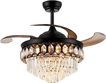 42″ Retractable Chandelier Ceiling Fan with Light and Remote Control Modern Crystal Fan with Li... | Amazon (US)