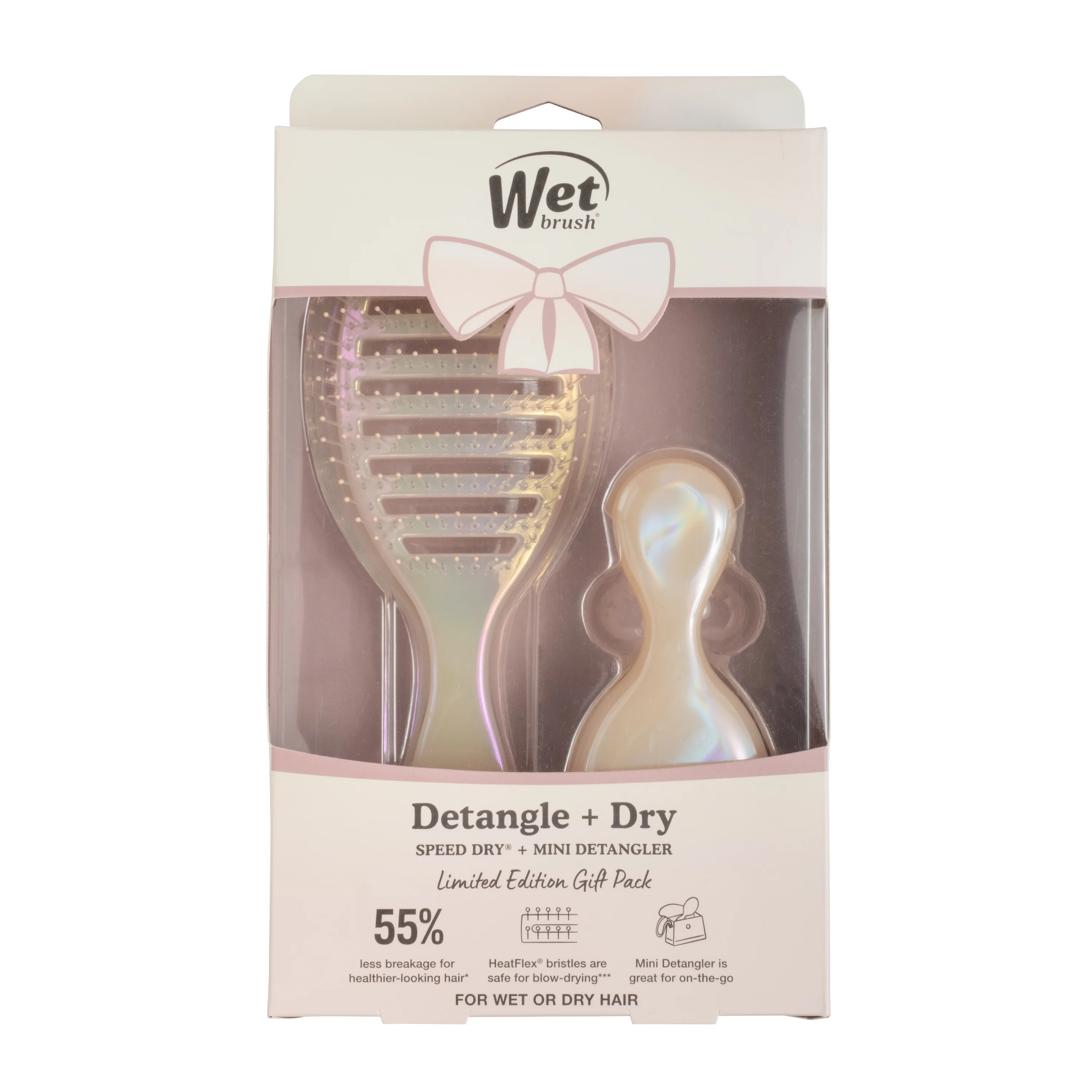Wet Brush Iridescence Speed Dry and Mini Detangler, Duo Hair Brush Set, Cream, 2 Pack | Walmart (US)