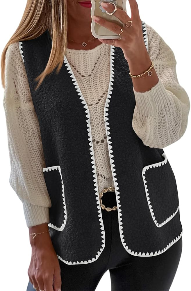 LILLUSORY Womens Fleece Lightweight Vest for Women Cozy Sleeveless Cardigan Outerwear with Pocket... | Amazon (US)