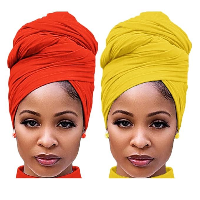 Harewom 2PCS Head Wraps for Black Women Stretchy Head Scarf African Hair Wraps for Dreads Locs Na... | Amazon (US)