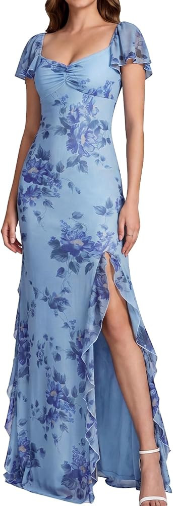 GLNEGE Floral Wedding Guest Maxi Formal Ruffle Cocktail Dresses for Women | Amazon (US)