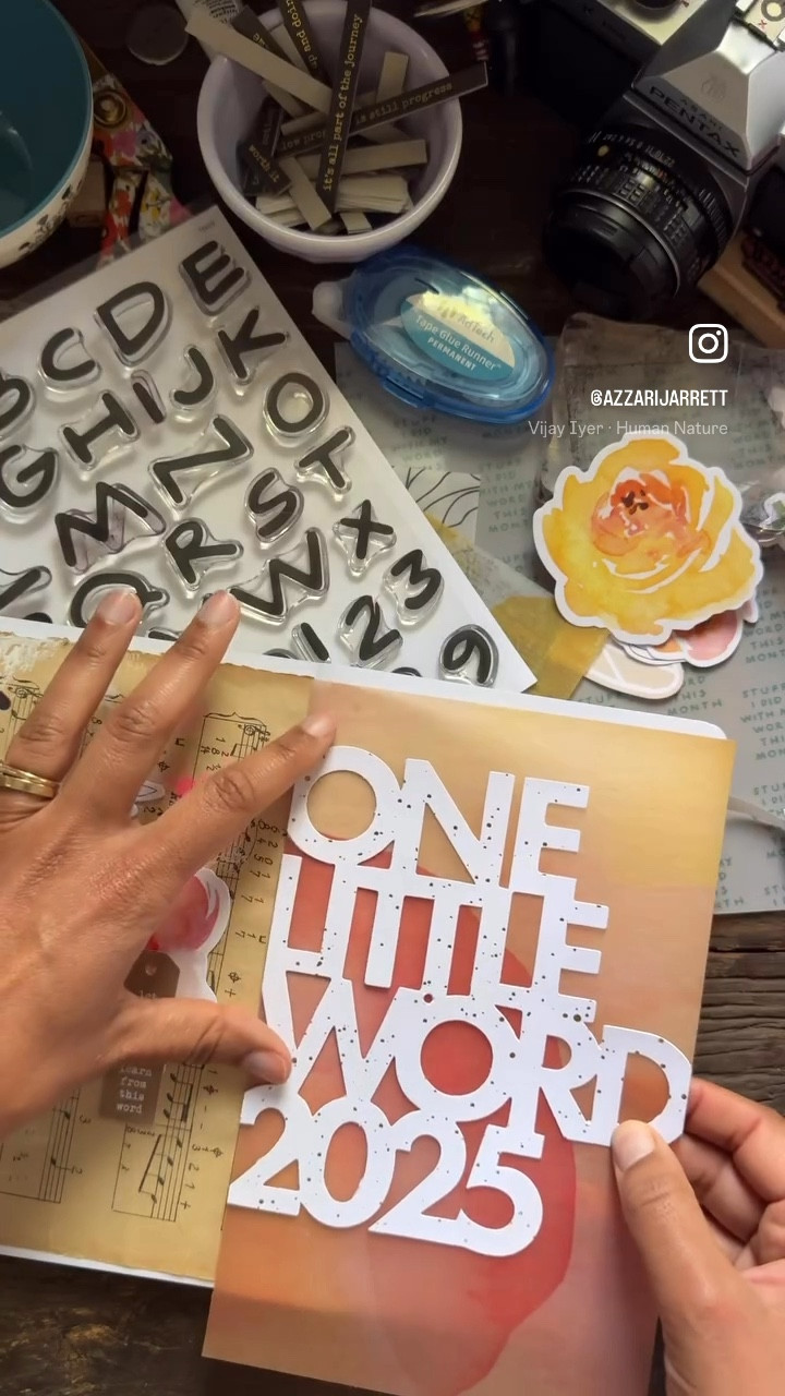 Here are the supporting art journaling tools I used to create this layout!

One Little Word main kit and products available in the Ali Edward’s Design shop.