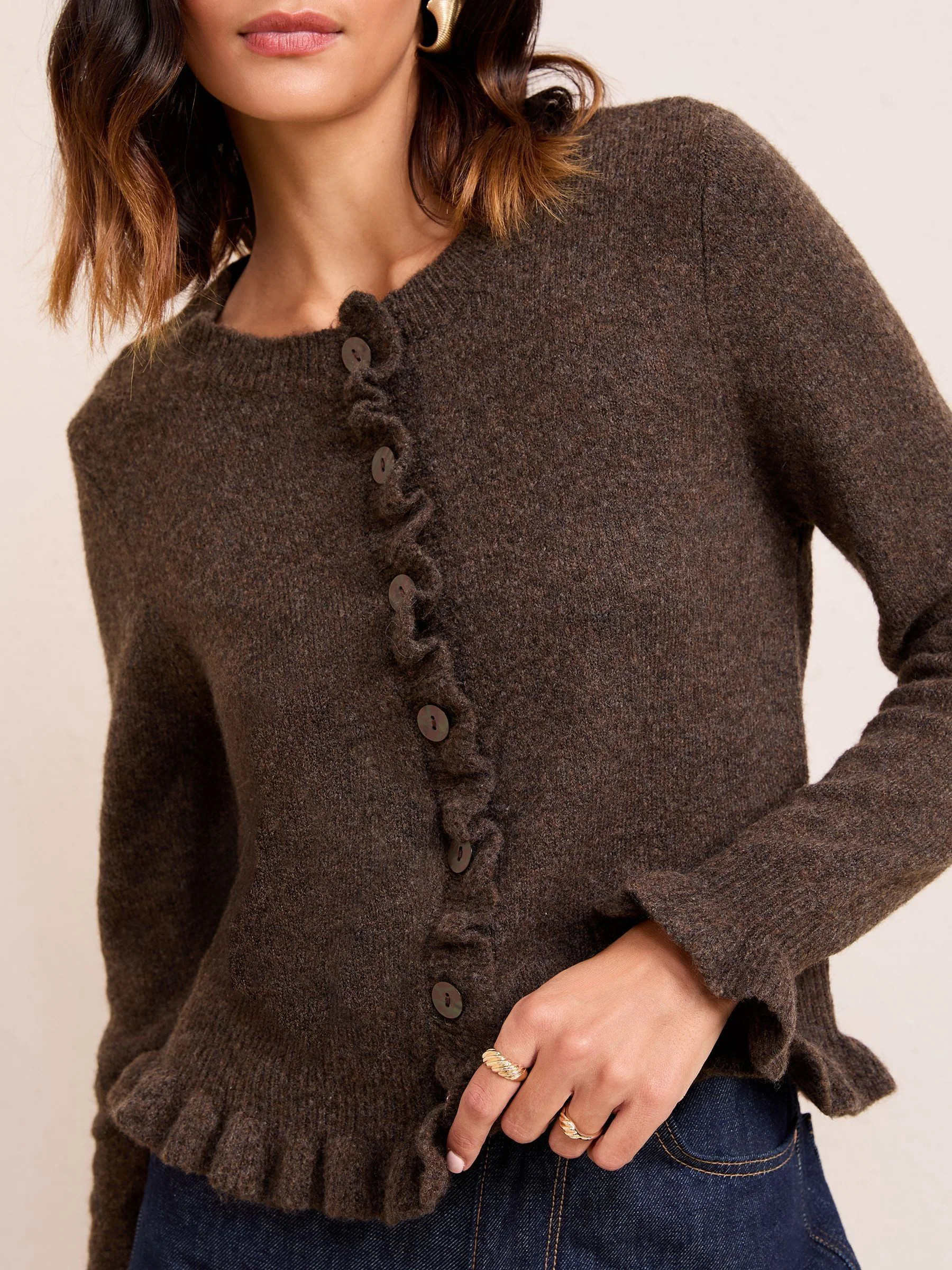 Buy Friends Like These Brown Petite Ruffle Detail Cardigan from Next Ireland | Next EU