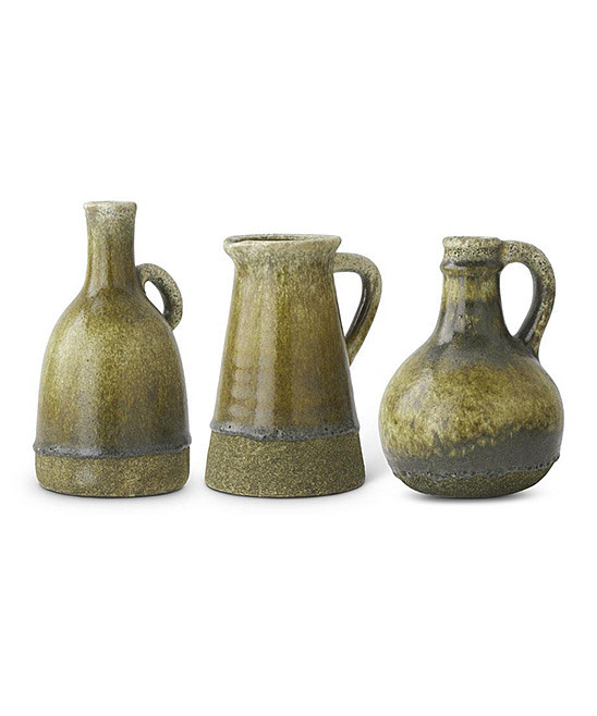 K&K Interiors Vases - Green Glazed Terra-Cotta Jug - Set of Three | Zulily