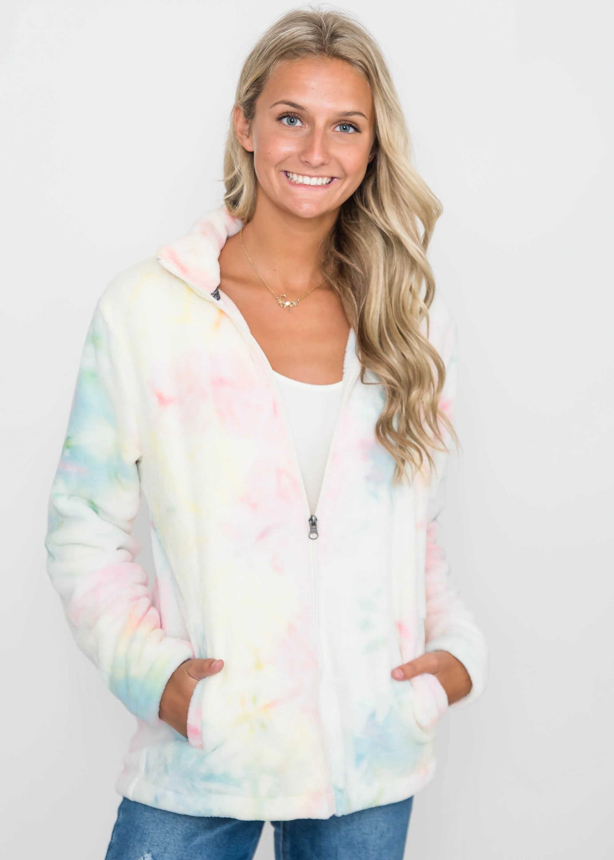 Pink Friday: Dream Tie Dye Zip Up Sherpa Jacket | BAD HABIT BOUTIQUE