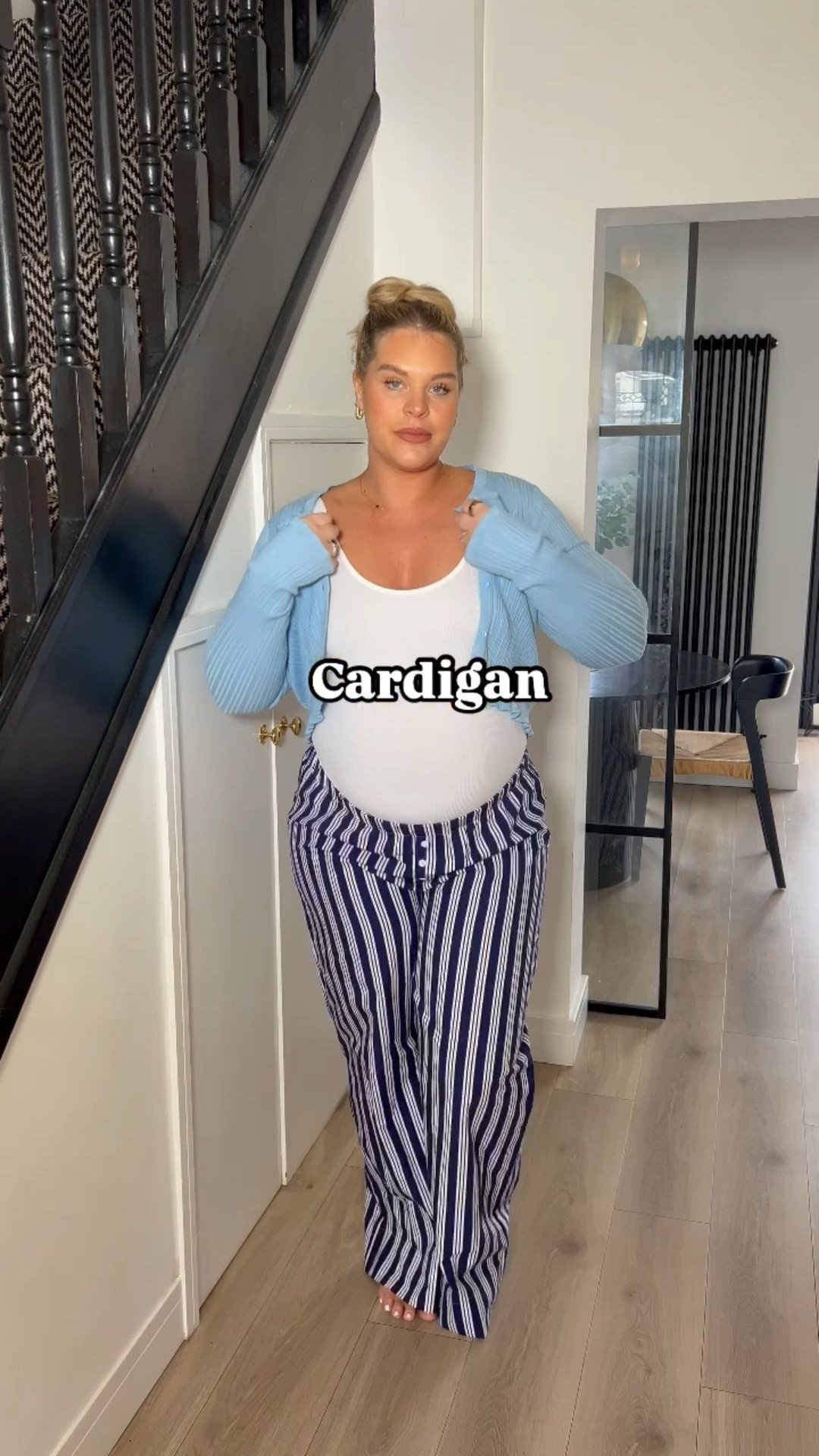 Spring dressing. Spring wardrobe. Outfit tips. Curve style. Mum style. Maternity style. Cardigan. Pyjama trousers. Wide leg trousers. White tee. Denim jacket. Spring style. Comfy style. 

#LTKmaternity #LTKstyletip #LTKspring