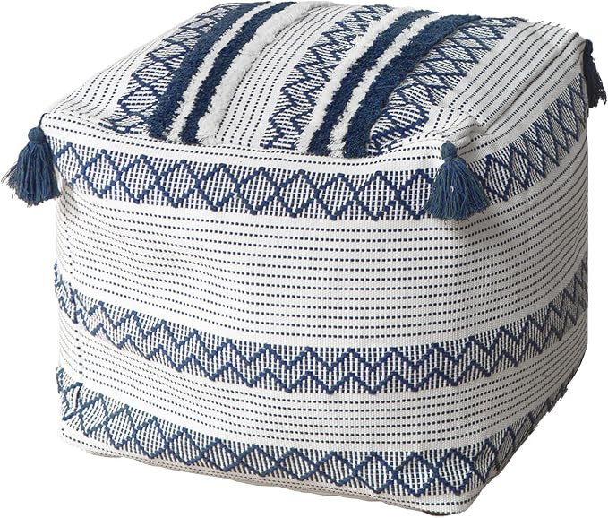 Boho Neutral Decorative Unstuffed Pouf Cover - Farmhouse Casual Ottoman Pouf Cover with Big Tasse... | Amazon (US)