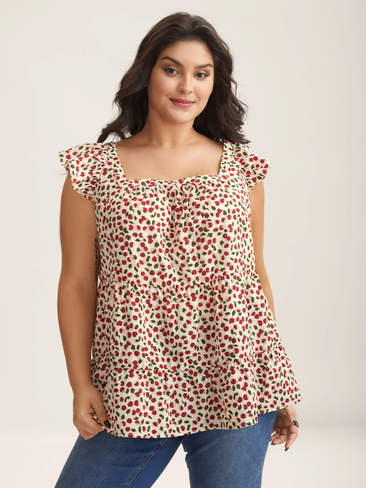 Cherry Print Flutter Sleeve Tank Top | Bloomchic