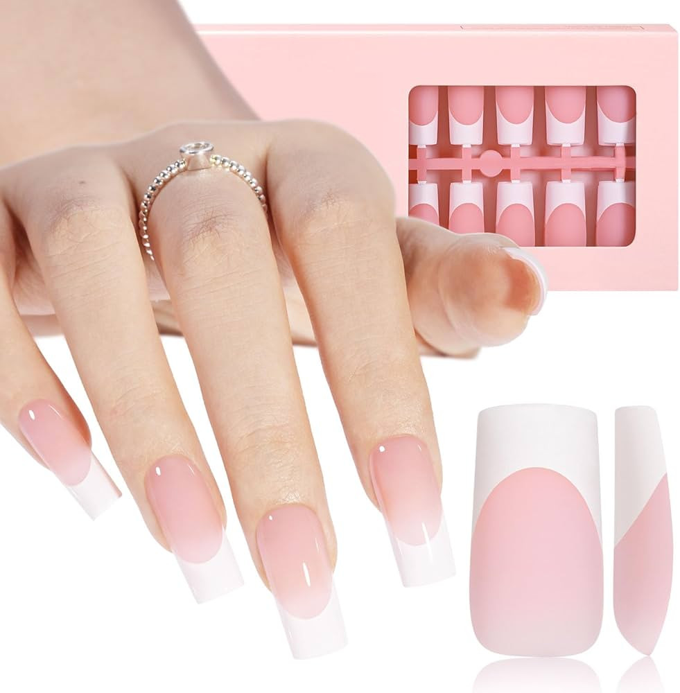 AILLSA French Gel Nail Tips, 180 Pcs Pink French Tip Press On Nails Long Square, Pre-Applied Prim... | Amazon (US)