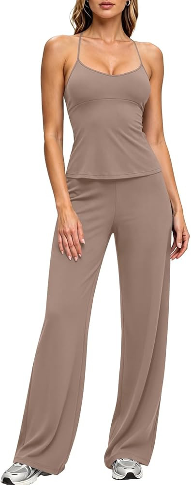 Atizon Two Piece Sets for Women Sexy Backless Halter Top and Pants Summer Airport Travel Outfits ... | Amazon (US)