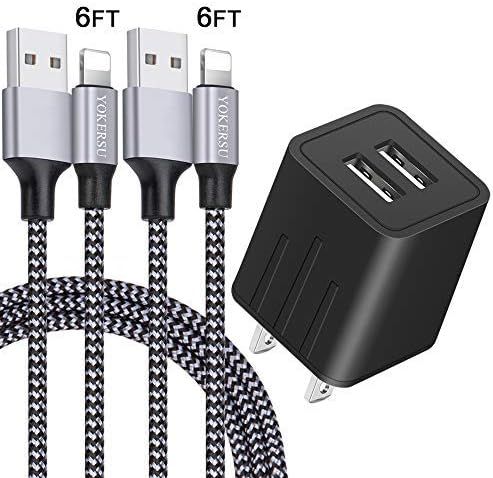 YOKERSU for iPhone Charger, Nylon Braided Lightning Cable Fast Charging 2Pack 6FT Data Sync Trans... | Amazon (US)